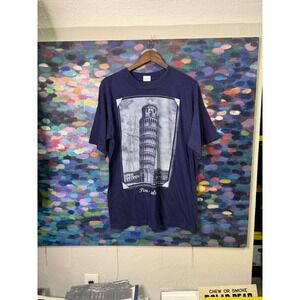 Vintage 90s Navy Blue T Shirt Leaning Tower of Pisa Italy souvenir tee size 2XL